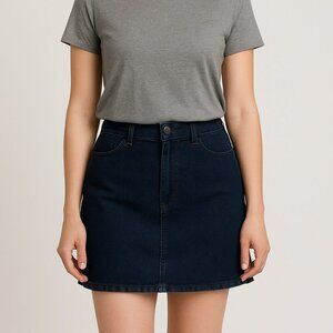 Topshop Women's Blue Denim Stretch Mini Skirt – Size: 14